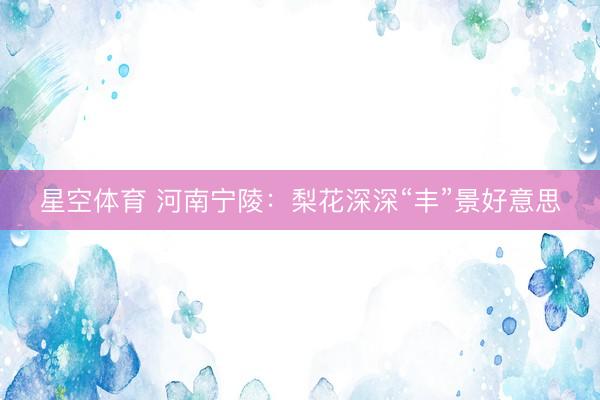 星空体育 河南宁陵：梨花深深“丰”景好意思