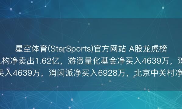 星空体育(StarSports)官方网站 A股龙虎榜 | 大连重工6天5板，四机构净卖出1.62亿，游资量化基金净买入4639万，消闲派净买入6928万，北京中关村净卖出4946万
