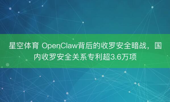 星空体育 OpenClaw背后的收罗安全暗战,国内收罗安全关系专利超3.6万项 星空体育 OpenClaw背后的收罗安全暗战,国内收罗安全关系专利超3.6万项