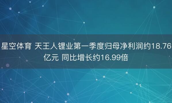 星空体育 天王人锂业第一季度归母净利润约18.76亿元 同比增长约16.99倍